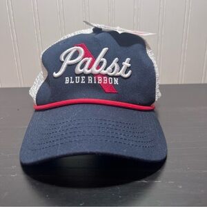 Pabst Blue Ribbon PBR Trucker Hat NWT Navy White Mesh Snapback Retro Rope cap
